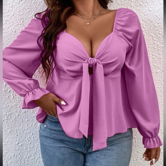Boho sweetheart neck knot front peplum blouse - Picture 14 of 16